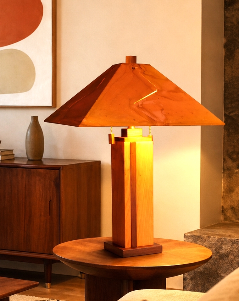 Cupertino Table Lamp – Maple with Cherry Trim and Copper Shade