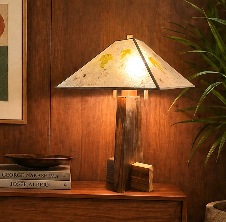 LA Table Lamp – Walnut with Silver Mica Shade
