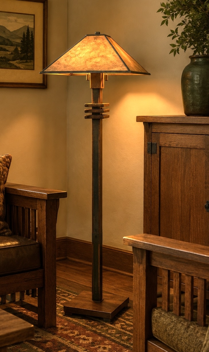 Norfolk Floor Lamp – Walnut with Silver Mica Shade