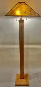 La Crosse Floor Lamp – Oak with Walnut Trim and Amber Mica Shade
