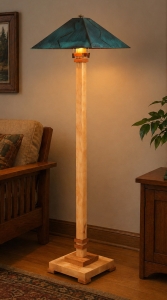 Santa Rose Floor Lamp – Maple with Cherry Trim and Green Copper Shade