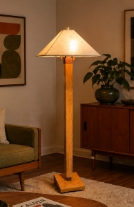 Winona Floor Lamp – Cherry with Walnut Trim and Silver Mica Shade